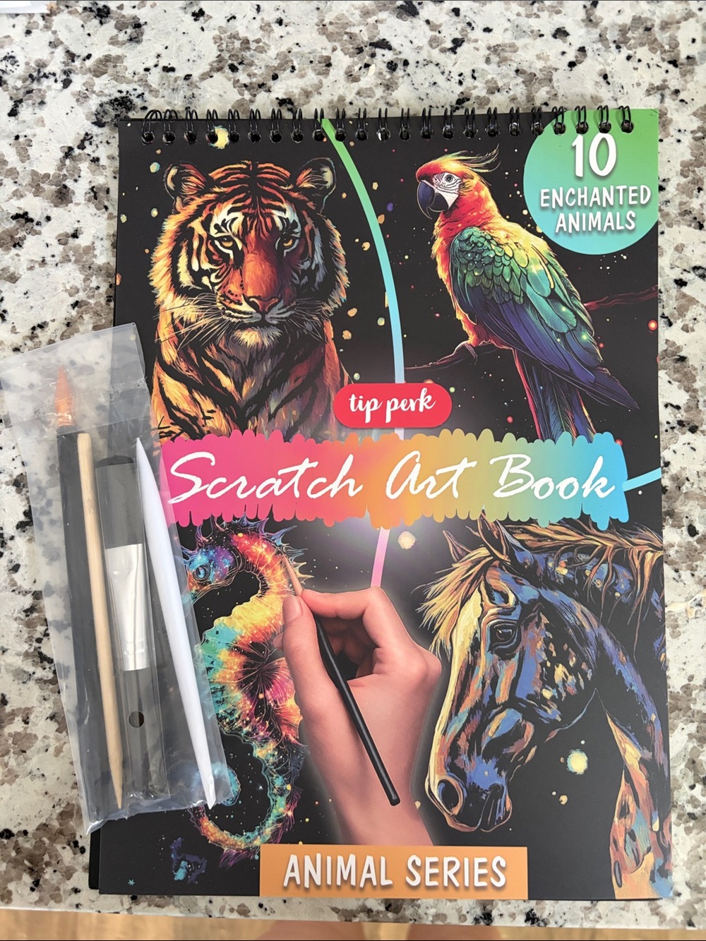 Tip Perk Scratch Art Book - Animal Series (Black with Rainbow Accents)